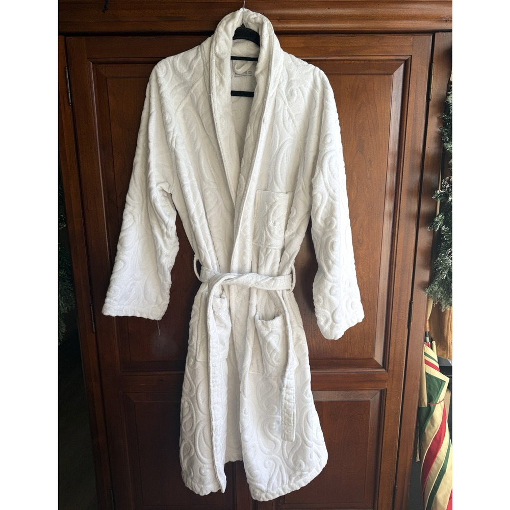 ETRO White Paisley‎ Terry Bath Robe XL Pockets Embroidered Logo